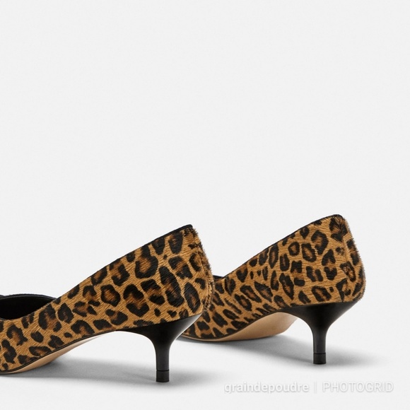 Zara Leopard Print Ponyhair Leather Kitten Heel 37 - Picture 5 of 7